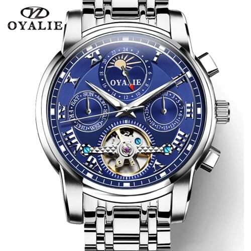 Men Business Watch Automatic Mechanical Tourbillon Watch Luxury Fashion Stainless Steel Sport Watches Men Relogio Masculino