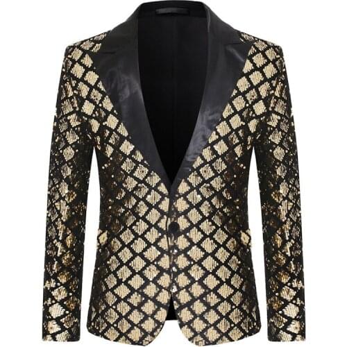Mens Tuxedo Blazer Jacket Hipster Gold Sequins One Button Suit Blazer Men DJ Club Party Prom Blazer Stage Clothes for Singers