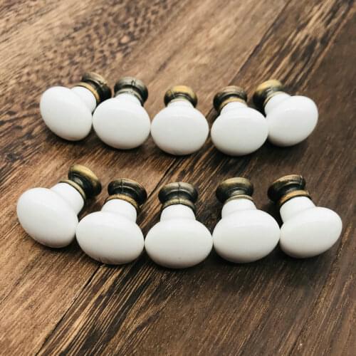 Pack of 10 White Button shape Kitchen Handles Pull Drawer Knobs Ceramic Door Cabinets Cupboard Door Knob Funiture Decor Hardware