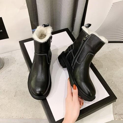 Natural Wool Women Winter Shoes Warmest Womens Boots Leather Handmade Women Winter Snow Boots Martin Boots