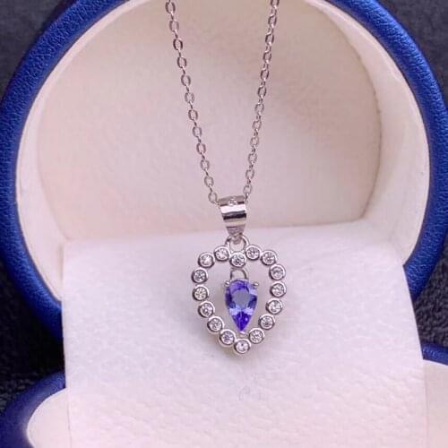 Love styple Natural and Real Tanzanite necklace pendant 925 sterling silver Fashion Necklace