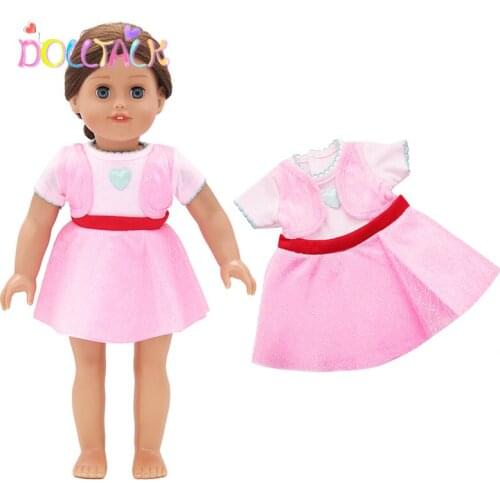 Pink Lovely DRess For 43cm New Bron Doll Hand-made Heart Crew Neck Clothes Dress Fir 18 Inches American Dolls Girls Toy