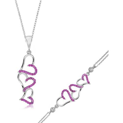 Silver Pink Three Heart Women 'S Set