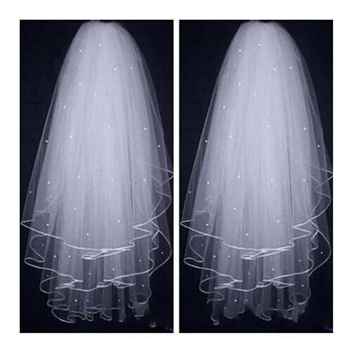Wedding Veil With Ribbon Edge and Beaded 3 Layers White/Ivory Elegant Wedding Accessories Bridal Veils With Comb