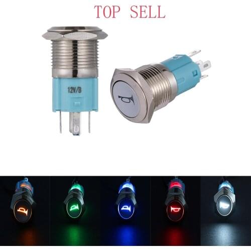 16mm LED Waterproof Momentary Push Button Metal Switch Car Boat Speaker Bell Horn Gadget Electronics Interior Parts