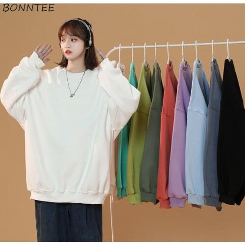 Sweatshirts Women Spring Solid New Simple Chic Large Size All-match Tender Vintage Fashion Cozy S-5XL Casual O-neck Daily Loose