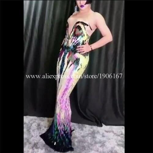 Nightclub Mermaid Princess 3D Colorful Sequined Party Dress Singer Catwalk Business Show Clothes Halloween Christmas Dance Suit
