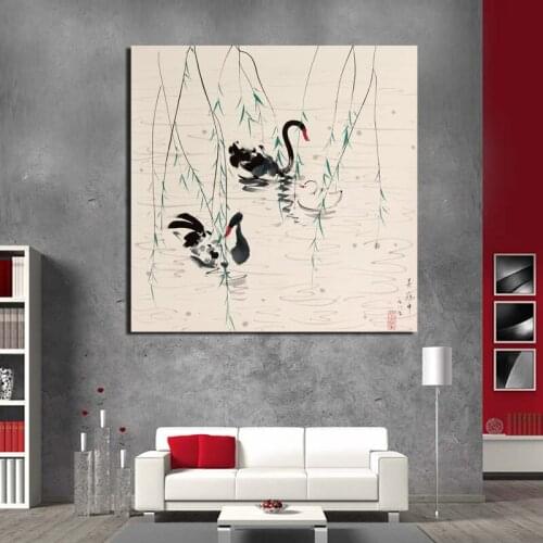 Wu Guanzhong Swan In The Lake Canvas Painting Posters Prints Marble Wall Art Painting Decorative Picture Modern Home Decoration