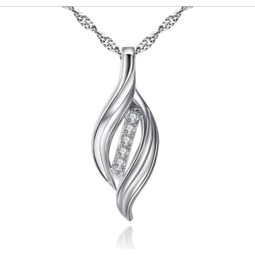 KOFSAC New Fashion Sterling Silver 925 Chain Necklaces for Women Shiny Crystal CZ Willow Leaf Pendant Necklace Fine Jewelry Gift