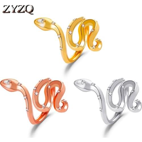ZYZQ New Halloween Punk Snake-Shaped CZ Ring For Women Retro Small Animal Open Ring Trend Nightmare Before Christmas Jewelry