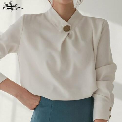 2021 Vintage Chiffon Sweater Autumn Fashion Women Blouse Shirt Blusas Mujer De Moda Long Sleeve Stand Collar Loose Blusa 1478 45