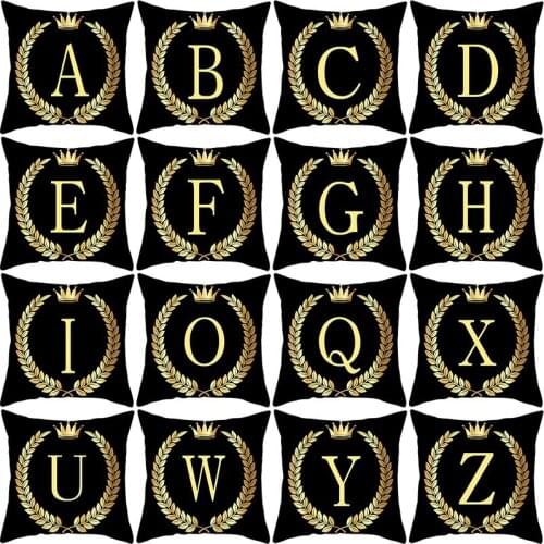 26 Alphabet Initials English Letters Cushion Covers Gold Letter Crown Wheat Head HOME Cushion Cover Pillow Case