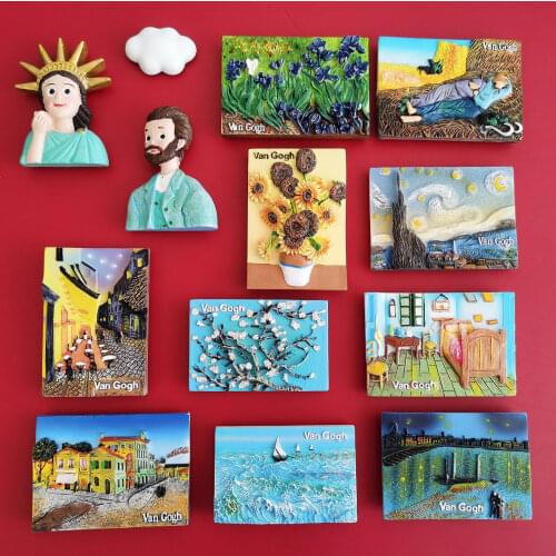 3D Resin Fridge Magnet Van Gogh Painting Refrigerator Magnetic Stickers Souvenir Creative Home Decor Children Birthday Gift