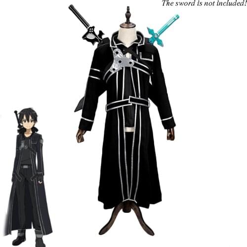 Anime Sword Art Online SAO Kirito Kirigayae Cosplay Costumes Long Overcoat Full Set Trench Cloak Top Pants Halloween Suit