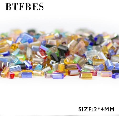 BTFBES Austrian Rectangle Crystal Beads 2*4mm 99pcs Square Glass Loose Bead for Jewelry Bracelet Necklace Making DIY Accessories