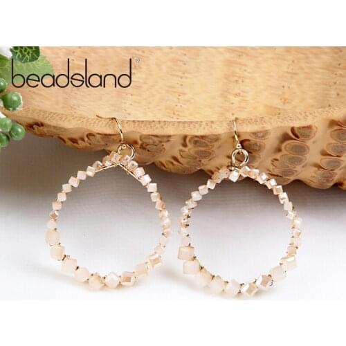 Beadsland Drop Earrings Round With Cube Glass Bead Design Fashion Punk Women Girls Dancing Party Christmas Gift 37476