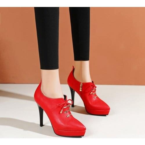 BLXQPYT Zapatos De Mujer 2021 Ankle Boots Sexy Fashion Lace Up High Heels Wedding Women shoes Platform Boots Pumps Size32-43 836