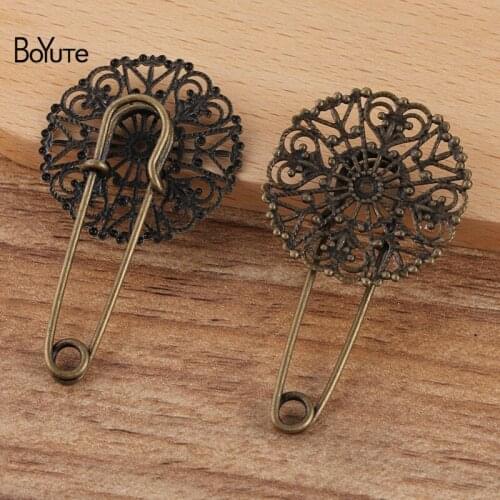 BoYuTe Custom (200 Pieces/Lot) 31MM Filigree Flower Brooch Base Factory Supply Diy Jewelry Accessories