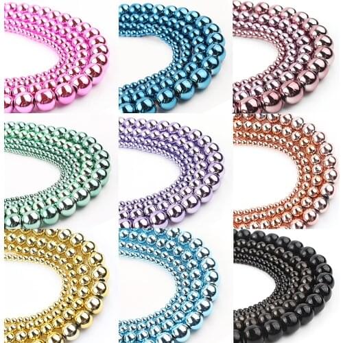 3/4/6/8/10mm Natural Stone Beads Black Gold Blue Silver Color Hematite Beads Jewelry For Wristband Jewelry Making Findings