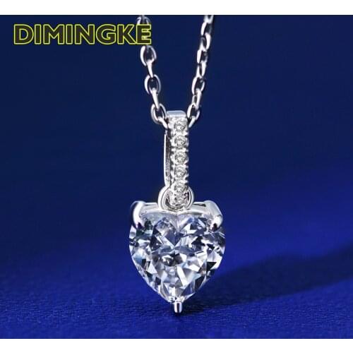 IMINGKE 7*7MM Heart Shaped High Carbon Diamond Pendant Necklace Valentines Birthday Party Gift S925 Silver Jewelry