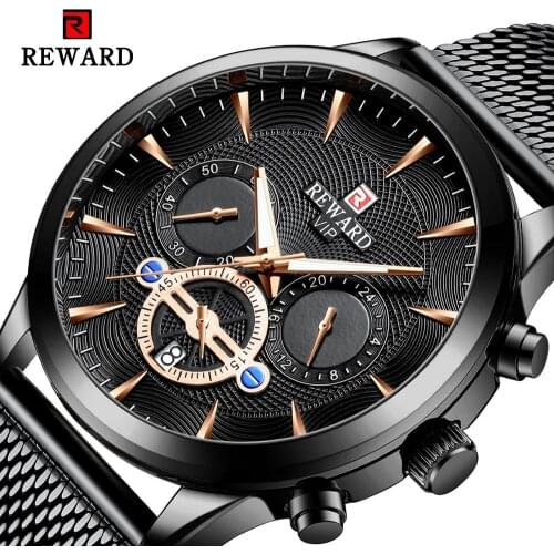 REWARD Black Mens Quartz Watches Calendar Display Waterproof Luminous Hands Top Brand Business Watches Relogio Masculino