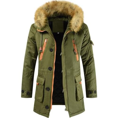 Cofekate Winter Jackets Men Plus Size Fur Collar Hooded Long Coat Thick Warm Padded Parka Windbreaker Men Clothing 5XL