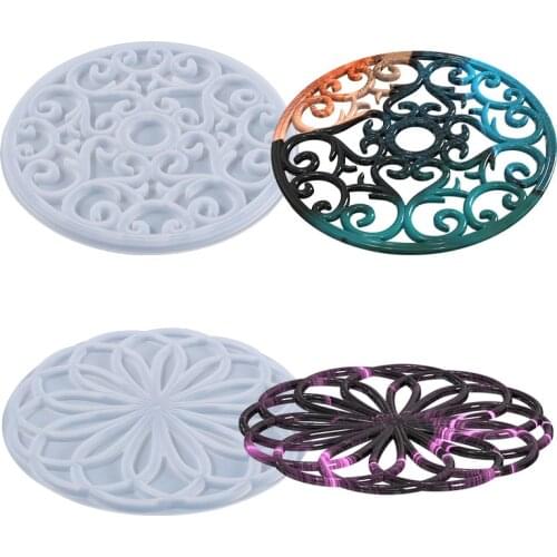 DIY Mandala Round Resin Mold Hollow Out Coaster Epoxy Flower Tray Cup Mat Casting Silicone Mould DIY Crafts Home Decor Making