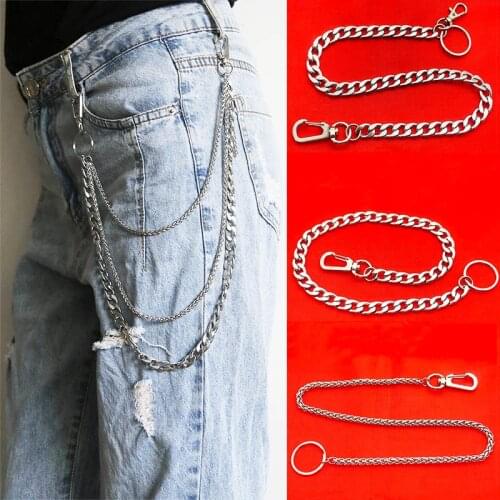 DIY Jewelry Long Metal Wallet Chain Leash Pant Jean Keychain Ring Clip Mens Hip Hop Stainless Steel Jewelry