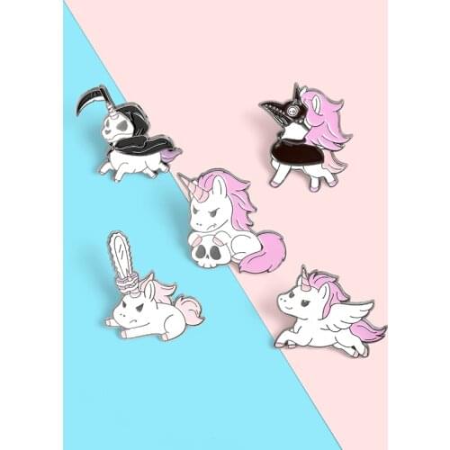 Magic Horse Plague Mask Grim Reaper Enamel Pin Purple-haired Pegasus Badges Cartoon Pins Gifts for Friends Jewelry Wholesale