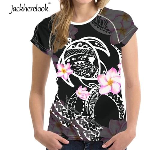 Jackherelook Polynesian Hawaiian Turtle Hibiscus Print Loose T Shirts for Teen Girls Short Sleeve Top Tee Female Floral Tshirts