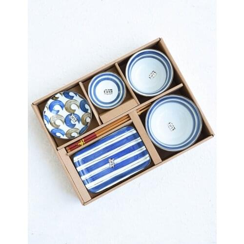 JSWORK Japanese-Style Ceramic Dinner Set Plates Dish Bowl Cutlery Porcelain Tableware Dinnerware One-Person Food