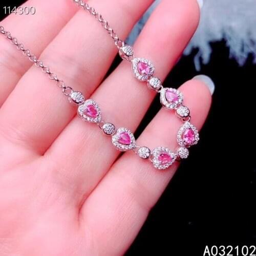 KJJEAXCMY fine jewelry S925 sterling silver inlaid natural pink sapphire Girl fashion hand Bracelet Support test Chinese style