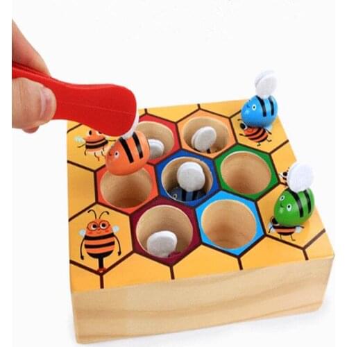 Clip Small Bee Toy Hot Wooden Color Cognition Leaning Educatinal Toys For Below 3 Years Old Children