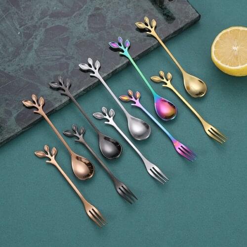 Leaf Shape Coffee Spoon Stirrers Stainless Steel Mini Teaspoons For Ice Cream Sugar Sliver Gold Color Dessert Spoons Tableware