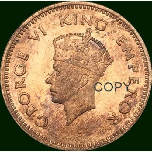 East India GEORGE VI KING EMPEROR 1938 1/2 Half Cent Pice Red Copper Copy Coin