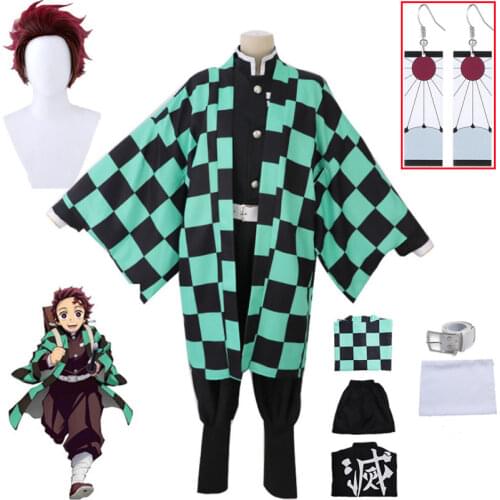 Anime Demon Slayer Cosplay Costume Tanjirou Kamado Kimetsu no Yaiba Men Kimono Uniform Disfraz Halloween Party Demonias Clothes