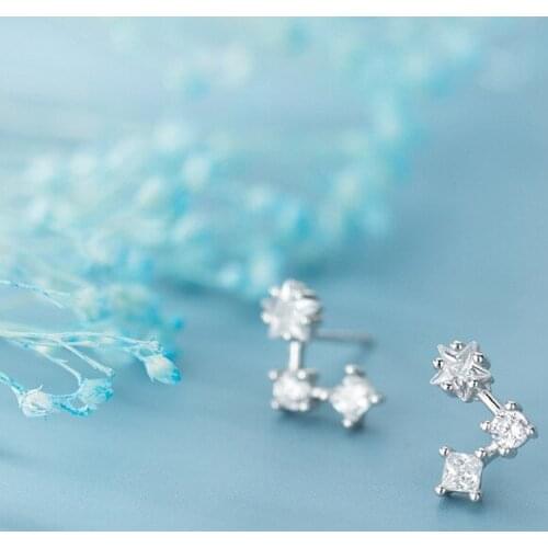 MloveAcc Authentic 925 Sterling Silver CZ Exquisite Stackable Star Stud Earrings for Women Jewelry Valentines Day Gift