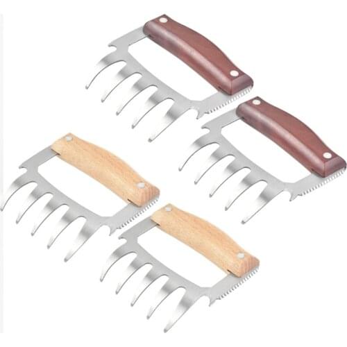Meat Shredder Claws Multifunctional BBQ Cutter Stainless Steel Wooden Handle Bear for Shredding Pulling