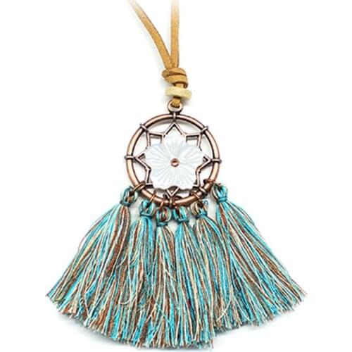 Fashion Hollowed Flowers Cherry Blossoms Bohemian Pendant Necklace Tassel Charm Long Necklace For women Sweater Winter Jewelry