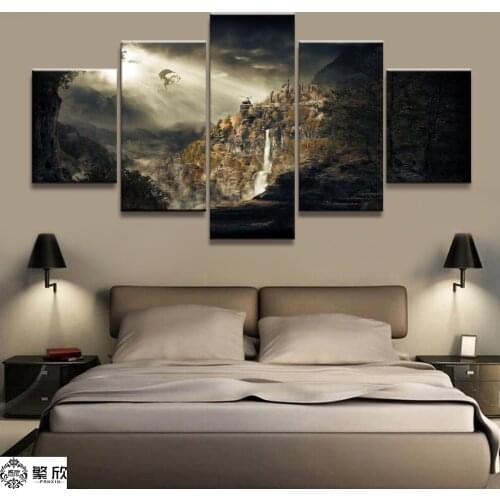 Home Decor Modular Canvas Picture 5 Piece Elder Scrolls V Skyrim Game Painting Poster Wall For Home Canvas Painting Wholesale