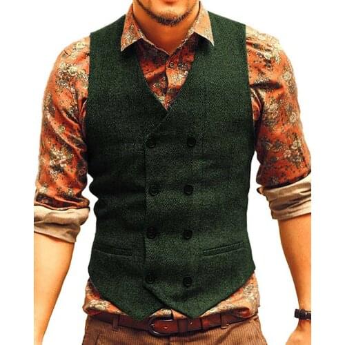 Men Vests Suit Vest Tweed Waistcoat Army Green Jacket Victorian Style Steampunk Homme Vests For Wedding Groomman Clothing