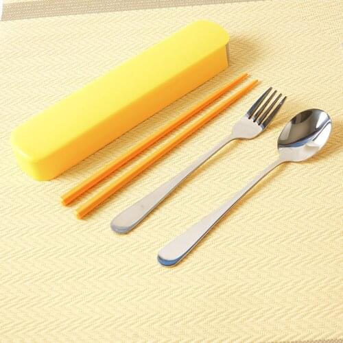 3PCS/Set Portable Cutlery Set with Box Family Travel Camping Dinnerware Stainless Steel Spoon Fork Alloy Chopsticks Tableware