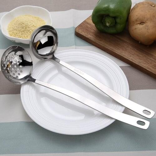 Stainless steel 304 spoon Kitchen Ware colander thickened long handle household hot pot spoon Kitchen cooking tools