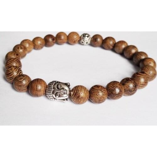 10pcs Wholesale High Quality Buddha Head Beads Bracelet, Prayer Mala Beads,100% Natural Wood Jewelry Bracelet Gift