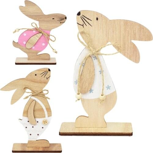 Easter Rabbite Wooden Ornaments Cartoon Bunny Home Desktop Decor Wood Crafts For DIY Happy Easter Party Supplies Kids Favor Gift