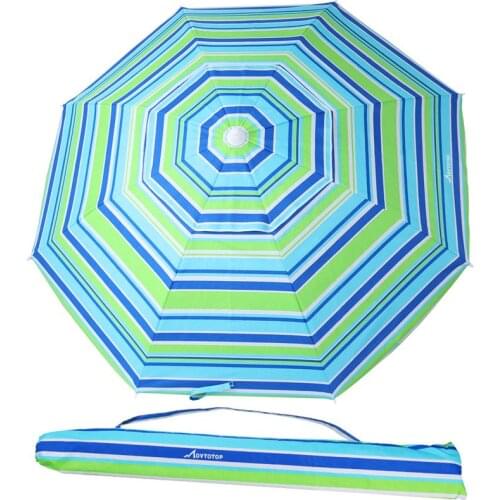 6.5 Feet Striped Beach Umbrella UV Protection with Tilt and Telescoping Pole Adjustable Sand Umbrella with Sand Anchor Carry Bag