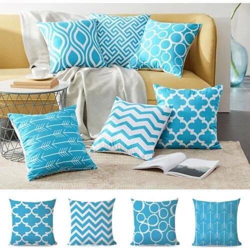Blue Geometric Pillow Cover Luxury Cotton Linen Cushion Cover Sofa Nordic Pillow Case 45*45 Decorative Kussenhoes Home Decor