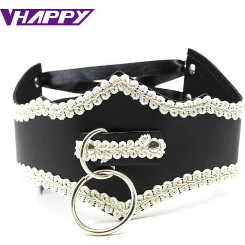 SM 10 pcs/lot PU Leather Lace Neck Collar With Dray Chain and Lock Erotic Fetish Choker Bondage Sex Toys For Couple VP-CR003027B