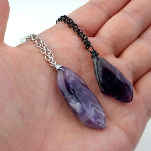FYJS Unique Silver Plated Irregular Shape Natural Amethysts Stone Pendant Link Chain Necklace Fashion Jewelry
