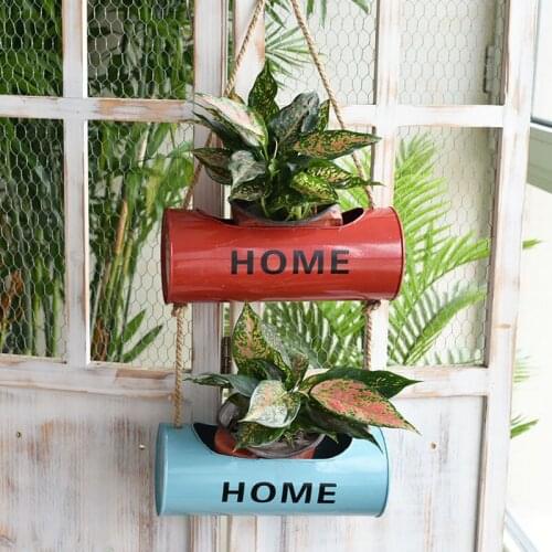 Hanging Plant Pots Home Garden Decoration Hanging Flower Pots Iron Wood Garden Planter Pots Tin Bucket Holder Basket Home Garden